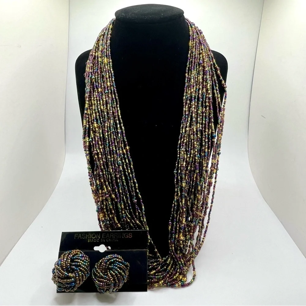 Joan Rivers Multi Strand Iridescent Seed Bead Necklace w Complimentary Earrings - Picture 5 of 13